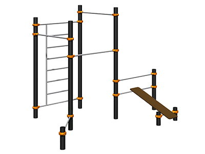 Комплекс турников со шведской стенкой, лавкой для пресса и турником для отжиманий